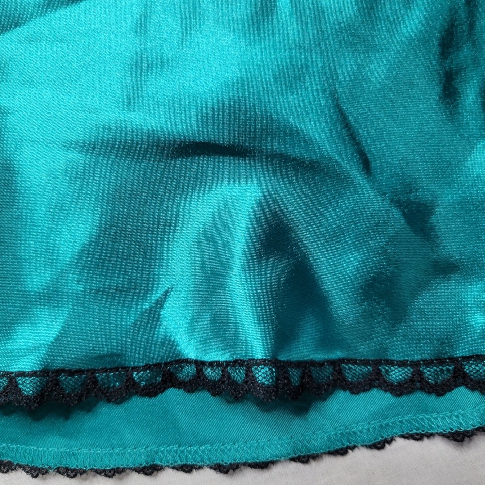 Fredericks of Hollywood Teal Satin Lace Trim Chemise Nightgown 6445 NEW Large - Picture 3 of 12
